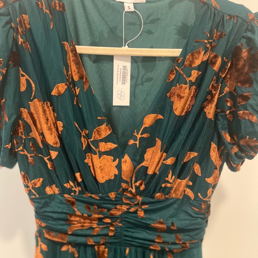 Baltic Born Leslie Burnout Maxi Dress Size Small Jade Green & Bronze Velvet - Picture 6 of 9